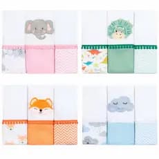 Fralda de Boca Kit 3 Paninho Bordado com Bichinho 100% Algodão 30cm x 35cm Bebê Menino e Menina