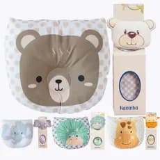 Naninha com Prendedor de Chupeta + Travesseiro Anatômico para Bebê Ursinho Bege Neutra Luxo