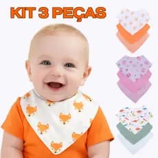 Babador Bandana Estampado Kit 3 Peças para Bebê Menino Fecho Ajustável