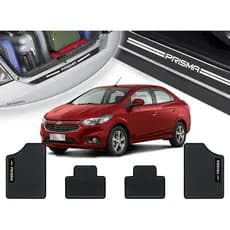 Kits Soleiras Branca Gm Prisma 2012 A 2019 Da Porta + Porta Mala + Tapete Automotivo De Borracha