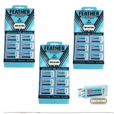 3 Cartelas Lâmina Para Barbear Feather Platinum Aço Inoxidável C/ 60un Cada
