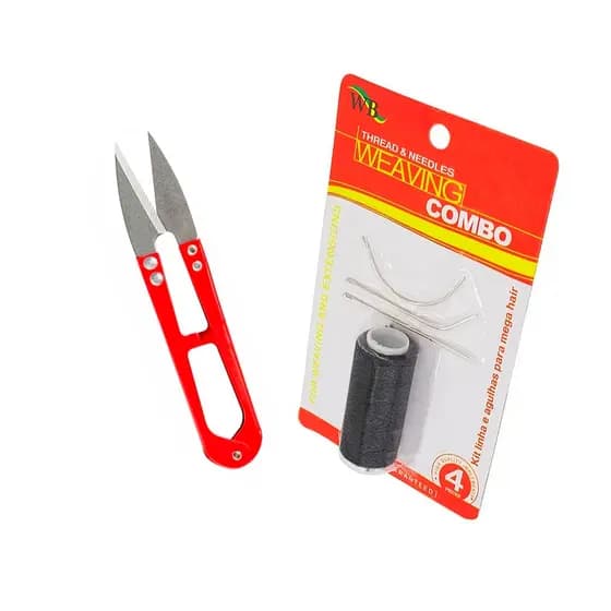 Kit Entrelace 1 Rolo Linha 10 Metros C/ 3 Agulhas Para Mega Hair + Tesourinha Arremate