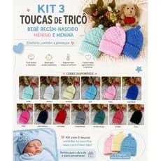 Kit 3 Toucas Tricô Bebê Recém Nascido Barra Dobrada