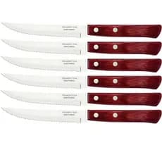 Conjunto Kit 6 Faca Churrasco Tramontina Mesa Inox Cabo Polywood Vermelho Madeira Lava-Louças Churrasco Gourmet Cozinha