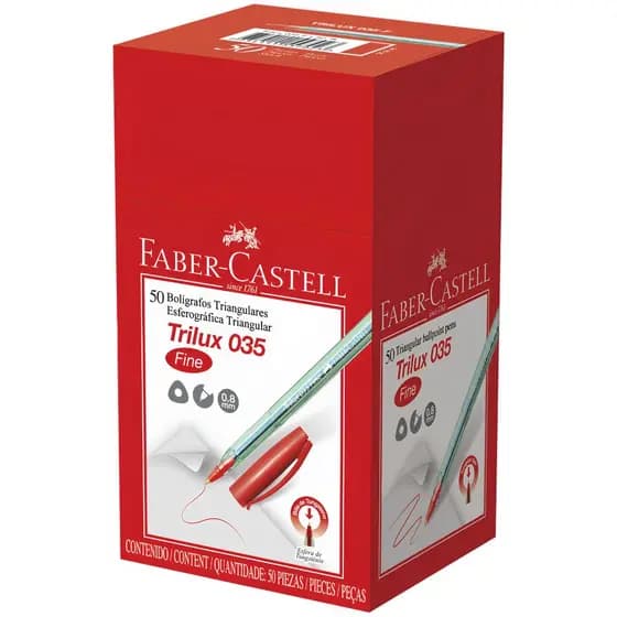 Caneta Esferográfica Faber Castel Trilux Ponta Fina Vermelho