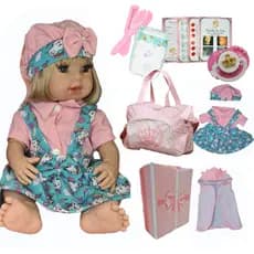 Boneca Bebe Reborn Realista Loira Promoção Silicone + Enxoval Completo Bolsa Maternidade