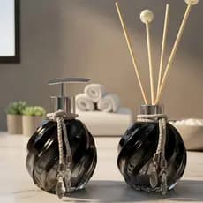 Kit Lavabo Preto Vidro 300ml Completo Com Bandeja Luxo Premium Para Banheiro Pronta Entrega