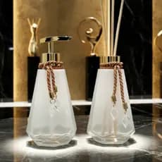 Kit Aromatizador Difusor de Varetas e Saboneteira Vidro 300ml Lavabo Luxo Completo Oferta
