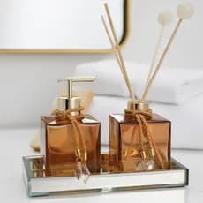 Kit Lavabo Decorativo Luxo Prata Dourado Saboneteira Difusor Varetas Bandeja Espelhada Banheiro