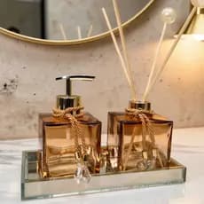 Kit Lavabo Luxo Vidro Âmbar Preto Branco Dourado Presente Casa Nova Decoração Banheiro Premium