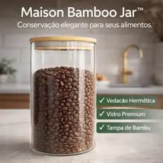Pote de Vidro Hermético 1200ml com Tampa de Bambu | Pote para Café, Grãos e Biscoitos | Vedação Hermética
