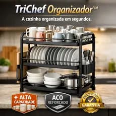 Escorredor de Louça 3 Andares Aço Carbono Grande Capacidade TriChef Organizador Cozinha Compacta
