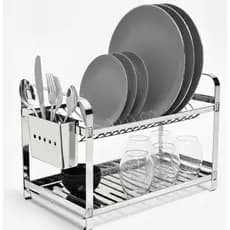 Escorredor de Louça em Aço Inox 16 Pratos com Porta Talheres Premium 2 Andares