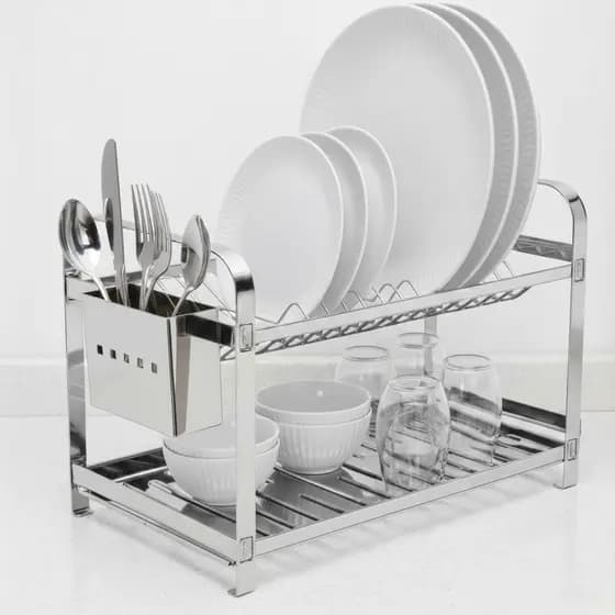 Escorredor de Louça Aço Inox 16 Pratos com Divisória para Talheres