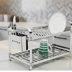 Escorredor Duplo Inox Porta Talheres Grande Capacidade 16 Pratos
