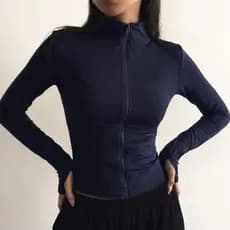 Jaqueta Feminina Azul Marinho Proteção UV Gola Alta Leve e Macia Inverno Moda Fitness
