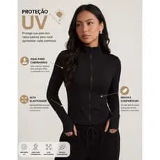 Blusa Manga Longa Preta Feminina Suplex UV Yoga Treino Academia Premium