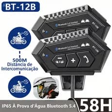 Par Intercomunicador Capacete de Moto Bluetooth com Fone e Microfone