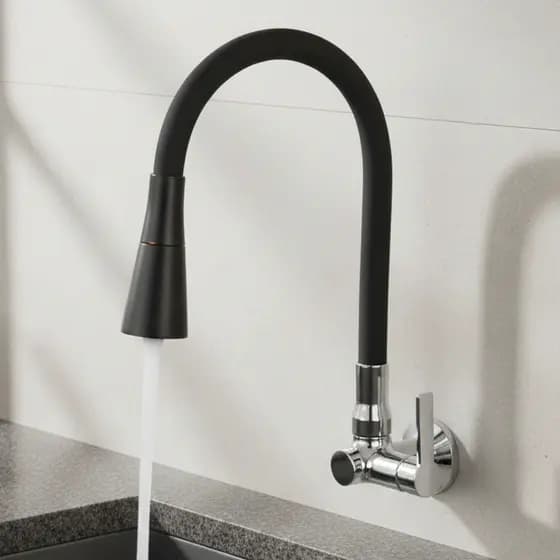 Torneira Para Pia Cozinha Gourmet Flexível Inox Cromada Ou Preta de Bancada ou Parede - Jato Duplo