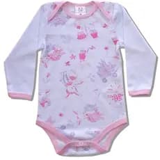 Body Bebê 3 Botões Coelhinho Estampado Manga Longa 100% Algodão