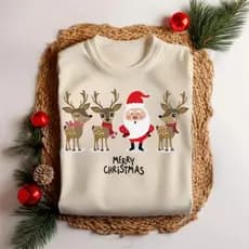 Camiseta de 100% Algodão Natal Renas E Papai Noel Laçamento 2025 Envio Imediato
