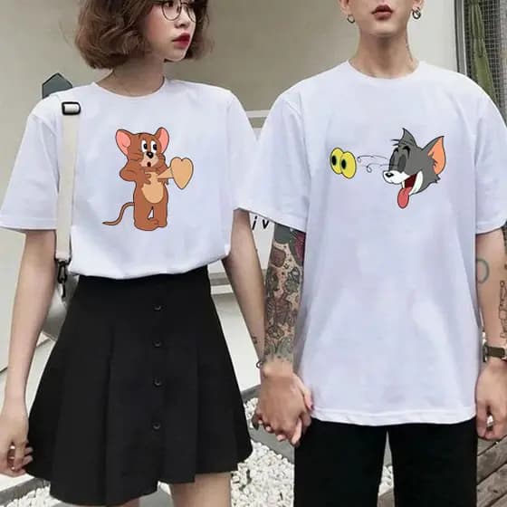 Kit Camiseta Casal Amigos Tom e Jerry olho pra fora 100% Algodão Premium