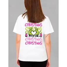 Camiseta Básica de Manga Curta Vermelha 100% Algodão Unissex Criativa e Fofa de Rena e Papai Noel Festa de Natal
