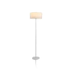 Luminária de chão branca com cúpula redonda. Design clean, altura ajustável e luz perfeita para sua sala ou escritório