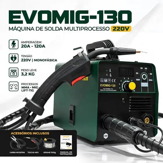 Maquina Inversora Solda Mig Sem Gás Mma 3 Em 1 Tig Lift 130a