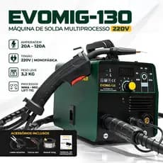 Maquina Inversora Solda Mig Sem Gás Mma 3 Em 1 Tig Lift 130a