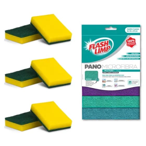 Esponjas Limpeza 6un Dupla Face +3 Pano Paninho Microfibra