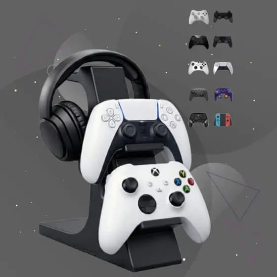 Suporte Gamer para Headset e 2 Controles |Organizador de Mesa para PS5, PS4 ,Xbox ,Steam , 8bit Du e mas  Setup Gamer