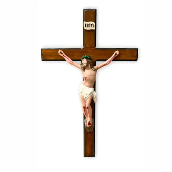 Crucifixo De Madeira E Resina Parede Jesus Cristo Cruz 30 Cm