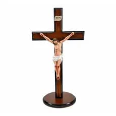 Crucifixo De Mesa Madeira E Resina Jesus Cristo Cruz 30 Cm