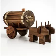 Barrica Pingometro De Cachaça 1 Lt Carroça Madeira Pinga