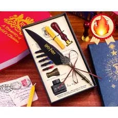 KIT Especial Caneta Tinteiro Harry Potter C/ Pena Nanquim Sinete Cera/Caixa de Presente Aniversario