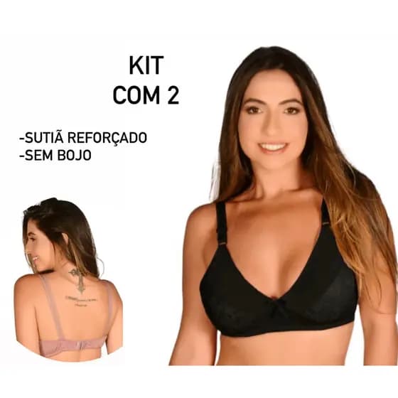 Kit sutiã sem bojo reforçado com detalhe em renda alça larga