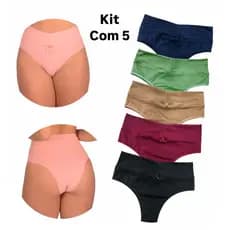Kit 5 calcinhas algodão cos alto duplo parto maternidade coton promoção