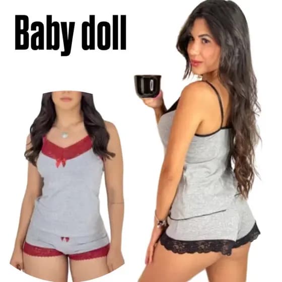Baby doll renda pijama short doll microfriba feminino promoção