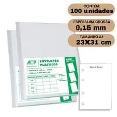 Envelope Saco Plástico A4 Acp 0,15mm 4 Furos C/100 Grosso
