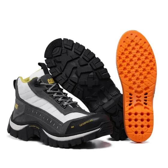 Bota Caterpillar Coturno Adventure Em Couro Legítimo Para Trilhas - 2068 Branco/Cinza - Robusta e Confortável