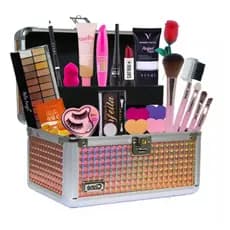 18 Produtos Kit Maquiagem Skincare e Acessórios Completo Base, Pinceis e Necessaire