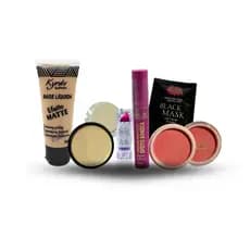 Kit Maquiagem Blush, Base, Pó, Rímel, Batom e Máscara Sachê 6 itens  / Gloss Perfume Body Splash