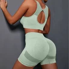 Conjunto Fitness Feminino Top e Shorts Cós Alto Academia Roupas de Treino Confortáveis