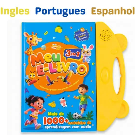 Livro Interativo Infantil Trilíngue Português Inglês Espanhol Multi Temas Educativo Aprendizagem