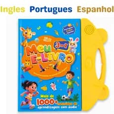Livro Interativo Infantil Trilíngue Português Inglês Espanhol Multi Temas Educativo Aprendizagem