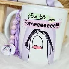 Caneca de Porcelana Personalizada - Coleção Flork - Acompanha saquinho de tecido personalizado e pingente