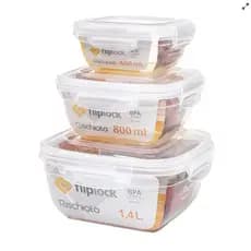Kit 3 Potes Mantimentos Quadrados Fliplock 400ml/800ml/1,4l