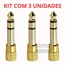 Adaptador  P2 P10 Estéreo Profissional Plug Banhado a Ouro Pro 3,5mm / 6,35mm Gold Premium
