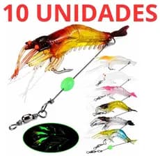 kit Isca artificial camarão com anzol e arame encastoado pesca cores variadas